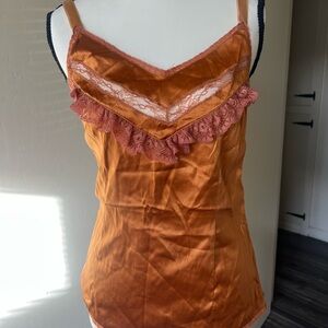 D&G Satin Cami with Lace Trim - Rust